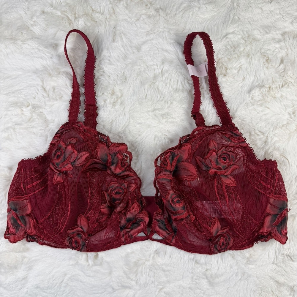 Victoria's Secret Very Sexy Red Rose Lace Unlined Demi Bra 34D Underwire NWT